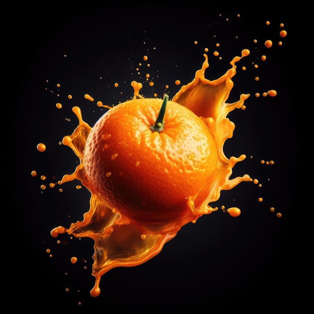 tangerine fruit splash on black