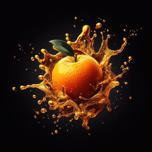 tangerine fruit splash on black