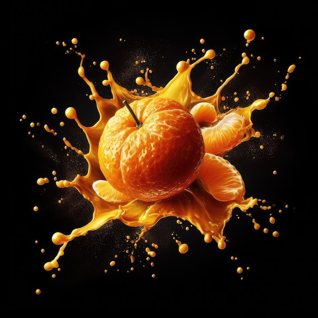 Tangerine fruit splash op zwart