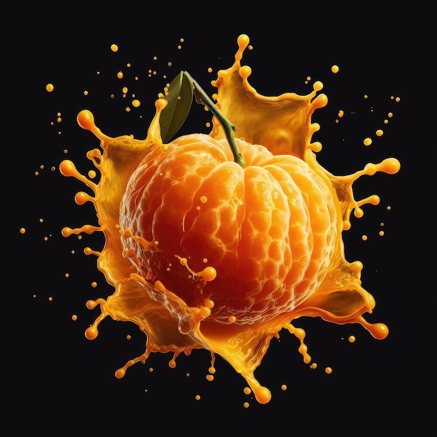 Tangerine fruit splash op zwart