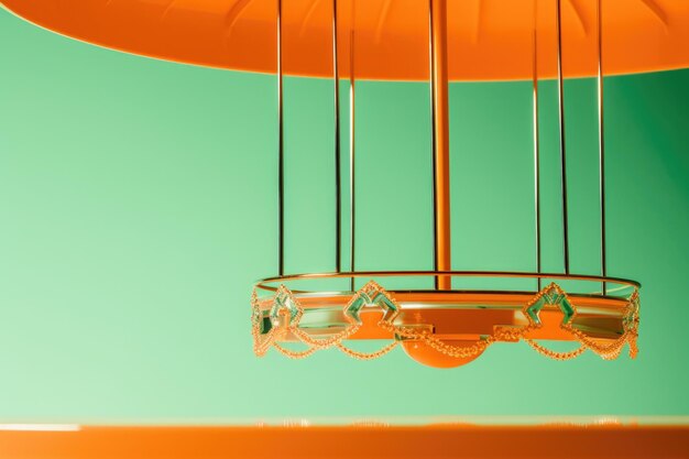 Tangerine and jade dripping carousel minimalism in a negative artistic space