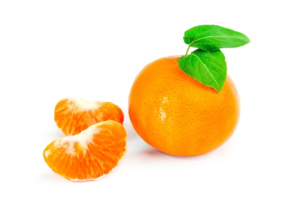 Tangerine or mandarin fruit isolated on white background cutout.