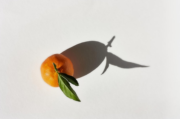 写真 白い背景の上の緑の葉を持つみかんまたはオレンジ クレメンタインの柑橘系の果物 葉と熟したジューシーなみかん トップ ビュー ビタミン c