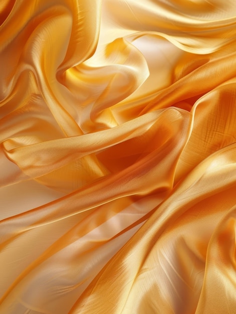 Tangerine oranje satijn met luxueuze plooien draperen languidly benadrukken de stralende glans van de levendige stof