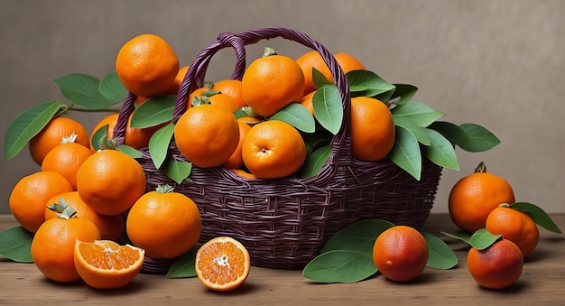 Tangerines in a beautiful basket ai generation