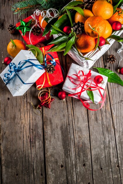 Tangerines and Christmas decorations