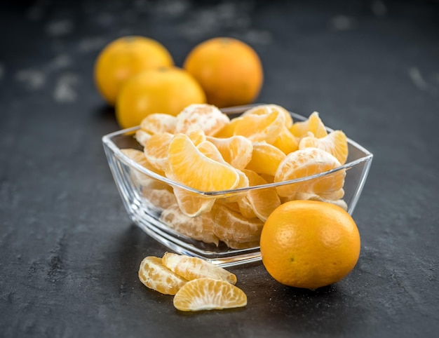 Tangerines closeup shot on a vintage background