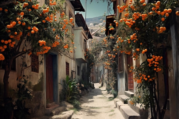 Tangerines on the streets of the old town of Antalya Turkey