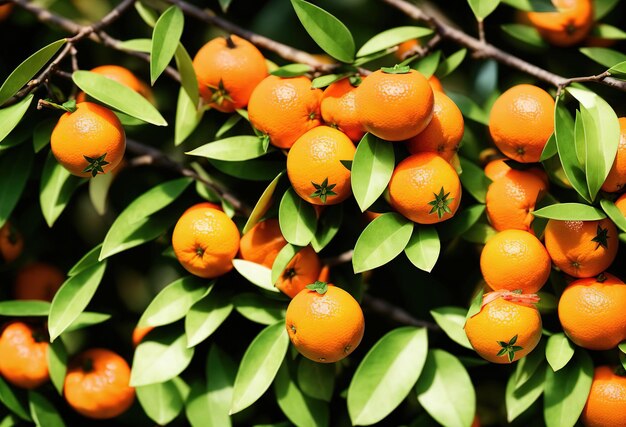Tangerines on tree branches texture Generative AI