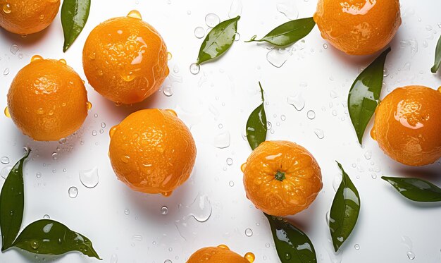 Tangerines with water drops on a white background generative ai
