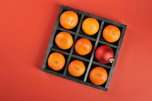 Tangerines with in wooden box