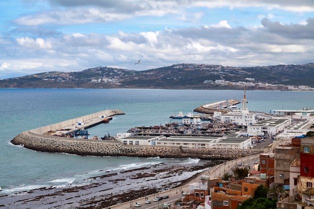 Tangier Morocco January 24 2018 Tangier City Port French Port de Tanger Ville seen from one of the scenic viewpoints of the Medina