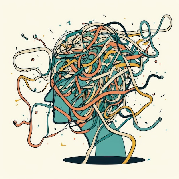 Tangle and untangle psychotherapy and psychology Beautiful colorful illustration Vector style Generative AI