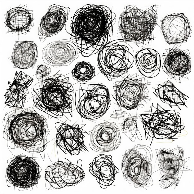 Photo tangled abstract scribble set hand drawn doodle elements sketch isolated on white background