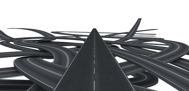 Tangled black roads doubts about which way to go concept d rendering