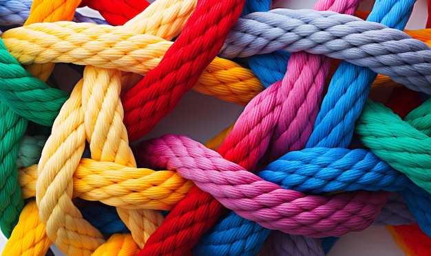 A tangled pile of coloured rope confusion and thought process concept