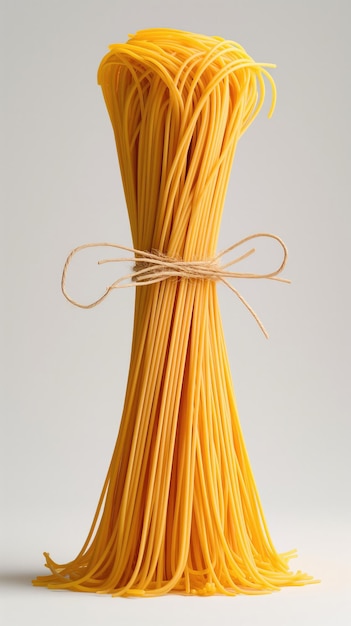 Foto fiocchi di spaghetti incastrati su una semplice superficie bianca.