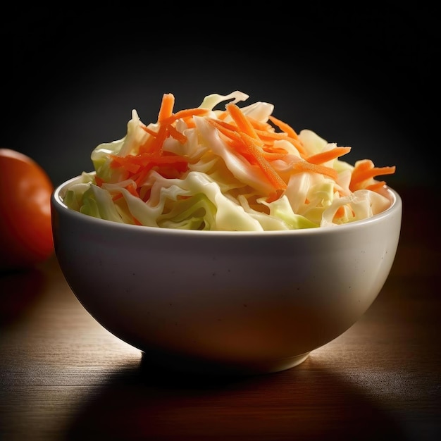 A tangy and slightly sweet coleslaw made with cabbage carrots and a creamy dressing