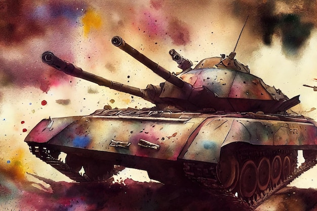The tank is in battle firing at the enemy world war huge tank\
digital art style illustration painting