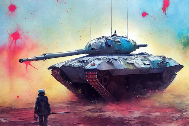 The tank is in battle firing at the enemy World war Huge tank digital art style illustration painting