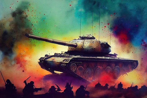 The tank is in battle firing at the enemy world war huge tank
digital art style illustration painting