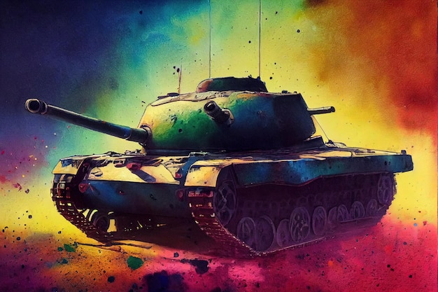 The tank is in battle firing at the enemy World war Huge tank digital art style illustration painting