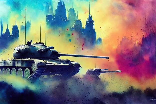 The tank is in battle firing at the enemy world war huge tank
digital art style illustration painting