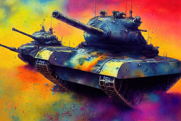 戦車は敵に発砲中です 第二次世界大戦 巨大戦車 デジタルアート風イラスト画