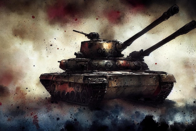 Танк в бою стреляет по врагу Мировая война Огромный танк иллюстрация в стиле цифрового искусства