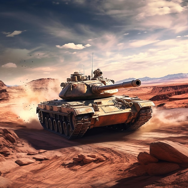 Tank large cannon desert battle field brig Photo AI generated