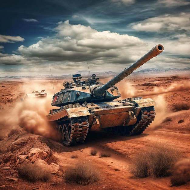 Tank large cannon desert battle field brig Photo AI generated