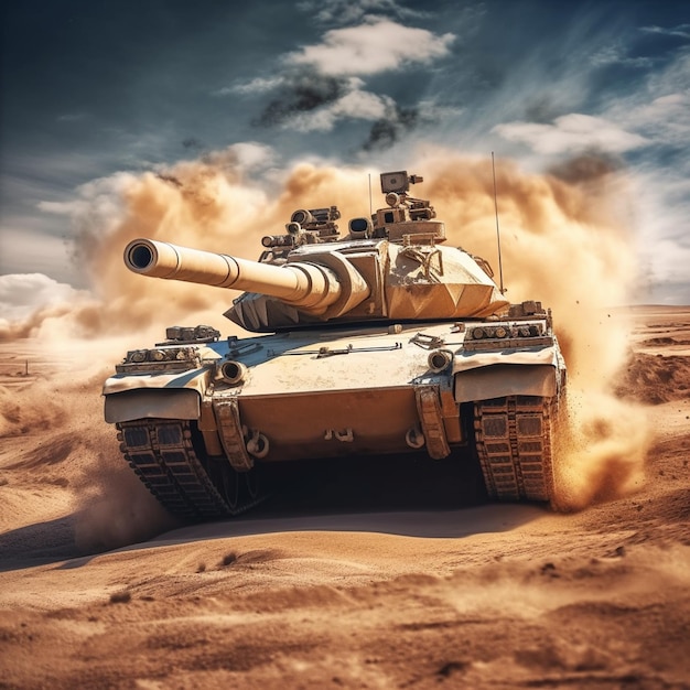 Tank large cannon desert battle field brig Photo AI generated