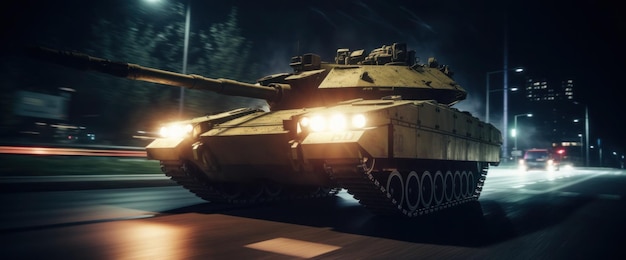 Photo a tank on the night road