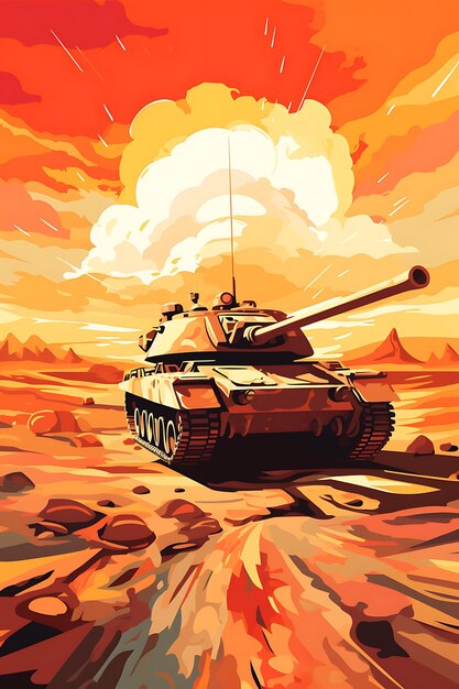 Tank Shell Explosion in a Barren Desert Warm Desert Tones Wi Poster Design 2D A4 Creative Ideas