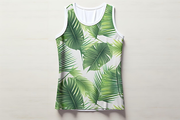 Tank Top With Tropical Palm Leaves Bright Summer Colors Beac Clean Blank White Photoshoot Tee