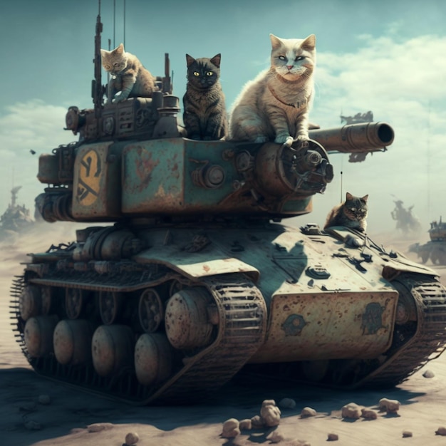 A tank with a cat on it has a picture of a cat on it.