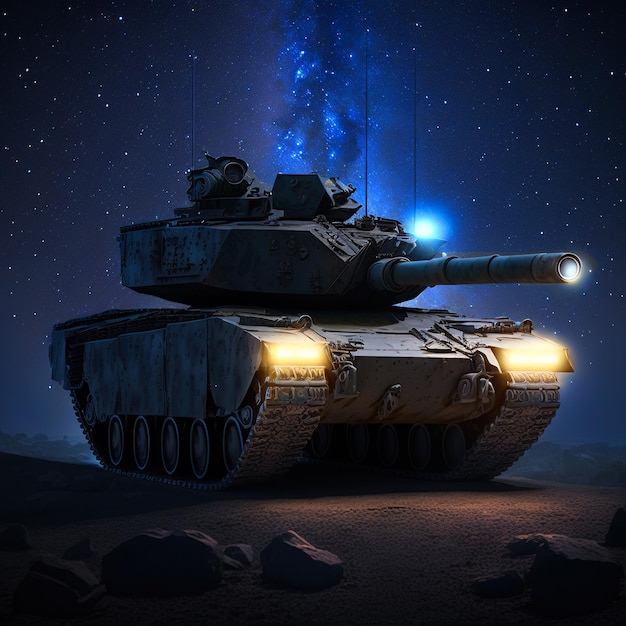 Tank with front lights in the desert generative ai technology