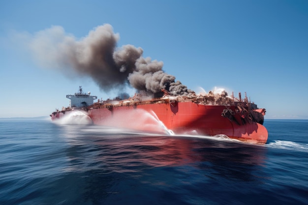 Tanker Ship Crashes In A Ocean Clear Sky