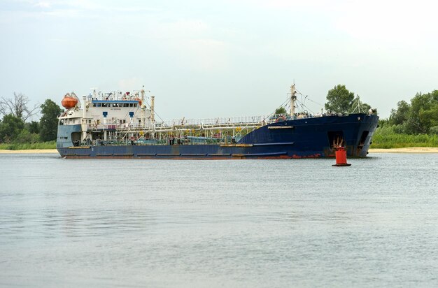 Tanker ship on Don river Freight oil boat near RostovonDon Russia