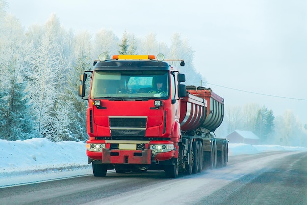 Tanker storage in the road of winter Rovaniemi, Lapland, Finland