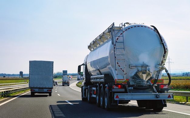 Tanker storage truck at the asphalt highway in Poland. Business industrial concept.