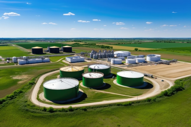 The tanks are neatly organized creating a visually striking pattern against the clear blue sky