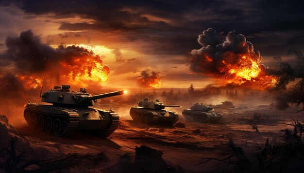 Tanks on battlefield