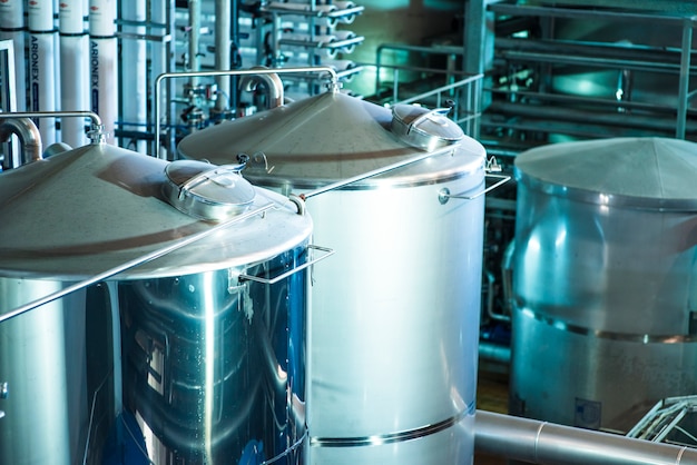 Tanks for beer storage. Modern Brewing Production.