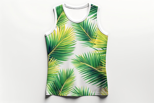 Tanktop met tropische palmbladeren Heldere zomerkleuren Beac schoon blanco wit fotoshoot-T-shirt