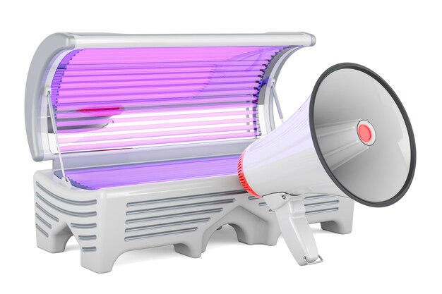 Photo tanning bed with megaphone 3d rendering