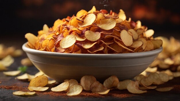 Tantalizing 4K image showcasing a pile of potato chips with barbecue flavor