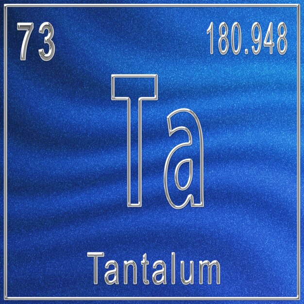 Foto tantalio elemento chimico, segno con numero atomico e peso atomico, elemento della tavola periodica