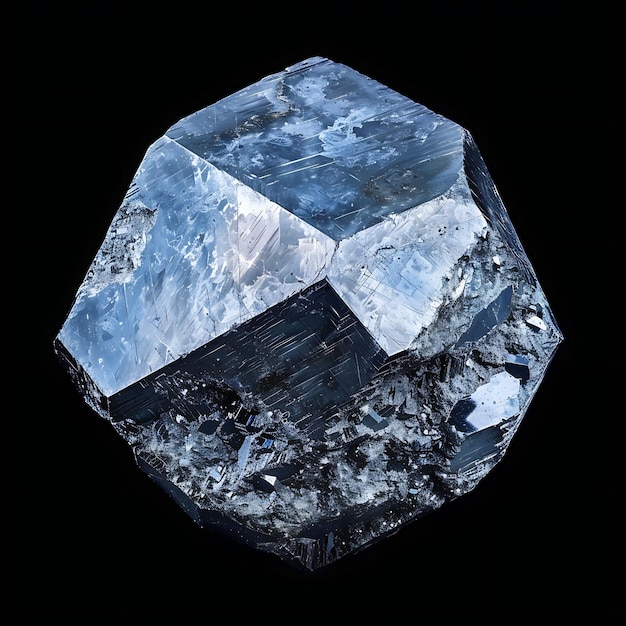 Photo tantalum ore in a hexagonal shape grayish blue color and a m earth material isolated on black bg