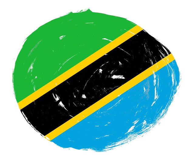 Tanzania flag painted on a distressed white stroke brush background